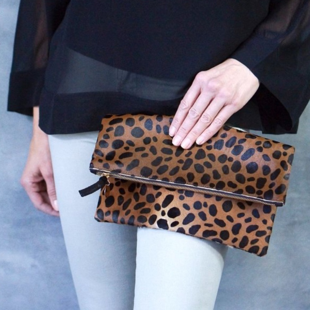 Clare V Leopard Foldover Clutch